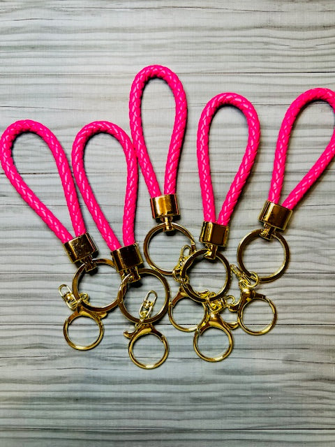 Leather rope keychain/wristlet (pink)